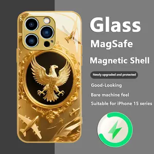 Luxury Gold Eagle Airplane MagSafe Case for iPhone 17 16 15 14 13 12 11 Pro Max, Premium Aviation Embossed Bare Machine Feel Protective Cover 995
