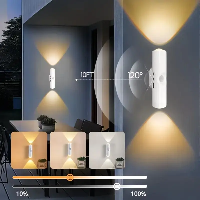 3PCS Smart Motion Sensor Wall Light - USB-C Rechargeable, Dimmable, 3 Color Temperatures, 360° Adjustable, Magnetic Mount for Closet Lighting, Living Room, Bedroom