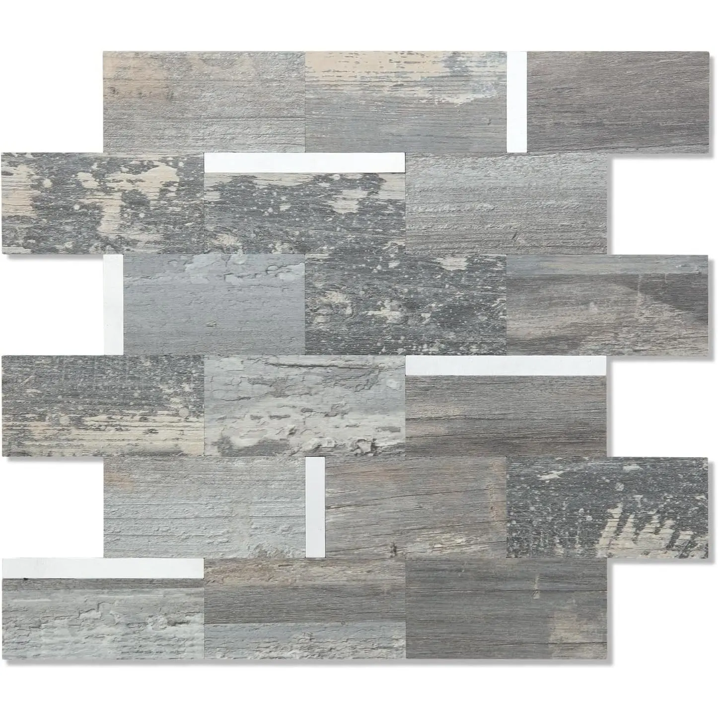 Rustic Wood-PVC Mixed Metal Self-Adhesive Peel and Stick Backsplash Tiles (12x12 in, 10-Sheet) - Affordable, Waterproof, Heat-Resistant, Renters Friendly, Impact-Resistant, Easy-to-Cut, Stone Look, Default, for Indoor Kitchen, Bathroom Use