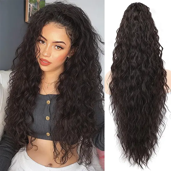 Long Wavy Claw Clip Ponytail Extension 22 Inch Synthetic Hairpiece, Fluffy Natural Curly Clip in Pony Tail Extensions Volumizing for Women Thin Hair Daily Wear Party