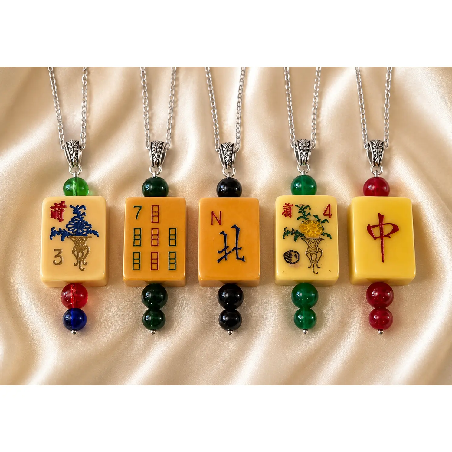 Vintage Handmade Mah-Jongg Tile Necklace - Bakelite Pendant