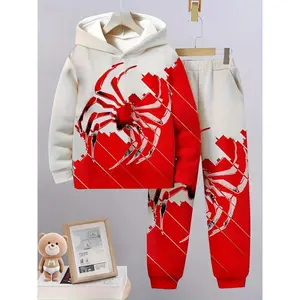 Boys' Spider-Man 3D Printed Set!Hoodie with Loose Pants Geometric Pattern, Polyester Spandex Blend, Children's Outdoor Casual Super Fit