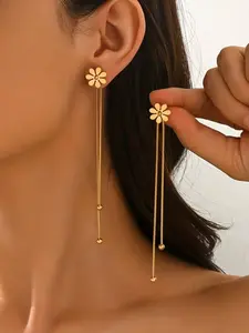 Women's Long Dangle Earrings, Stainless Steel Daisy Flower Design, Unique Fashion Jewelry for Women & Girls, Perfect Gift Idea, Dainty Earrings