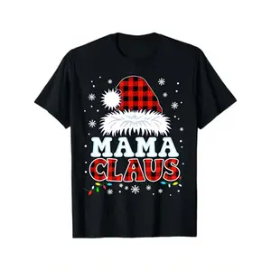 Men's and Women's Santa Claus Mom Christmas T-Shirt - Heavy Cotton Buffalo Plaid with Shiny Letter Pattern Short Sleeve Round Neck Casual Holiday Party Outfit, Suitable for Christmas, Family Matching Outfits, Four Seasons Comfortable Style (Machine Washab
