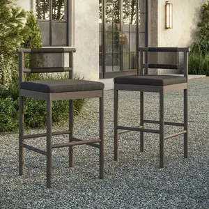 Eleni Outdoor Teak Wood Bar Stools Set of 2 in Weathered Gray Flint