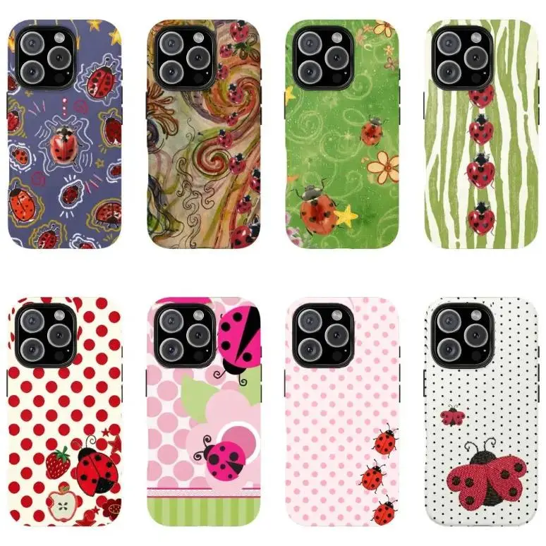 Whimsical Cottagecore Garden Pink Ladybug Floral Polka Dot Protective Smartphone Case - Protection for iPhone 11-17 Series, Samsung S21-S26 Cellphone Devices