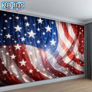 2D flat. 1pc Independence Day Flag Theme Tapestry Banner Background Cloth Red, Blue, White Independence Day Party Decoration Gift