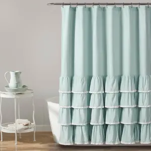 Lush Decor Ella Ruffle Lace Shower Curtain - Soft Fabric with Ruffled Edges in Soft