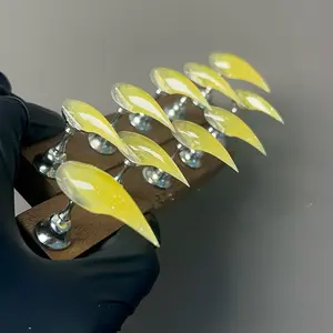 Zanxu|10pcs GOLDEN DRAGON CLAWS! Delicate Yellow Shimmer | Handmade Luxury Set Mirror Metal Stiletto Press-On Nails nail claw alt style handmade wearable live crystal liveroom Acrylic Square Brown Gradient French Tip Press-On Nails Gothic Creepy Cute Crys