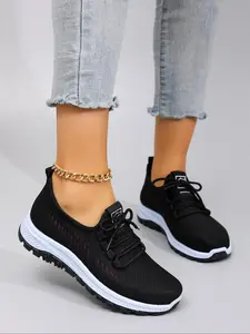 Women's Fashionable Lace Up Low Top Sneakers, Casual Comfortable Breathable Lightweight Sports Running Shoes, All-match Basic Shoes for Daily Wear, Knit Running Shoes
