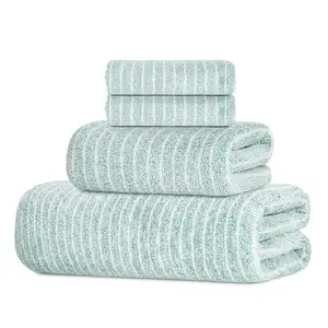 4pcs Luxury Striped Microfiber Towel Set - 1 Bath Towel + 1 Hand Towel + 2 Square Towel, Fast-Drying Super Absorbent Soft Durable Lint-Free, for Home Gym Spa Beach Travel, Ideal Holiday Gift