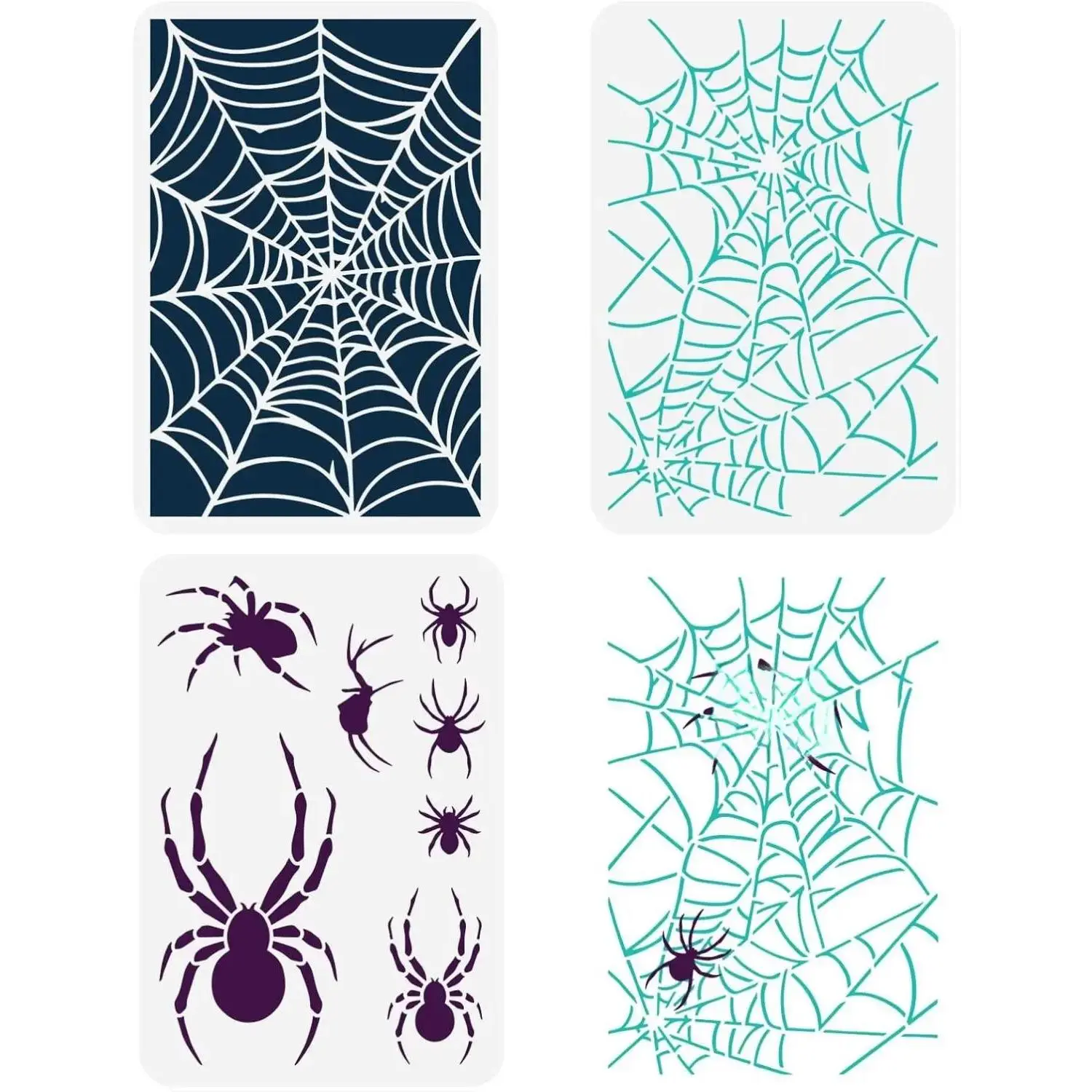 3-Piece Plastic Spider Web Painting Stencil - 8.3x11.7 inch Durable Non-Toxic Reusable Stencil for Halloween Party Decor, Wood Decoration