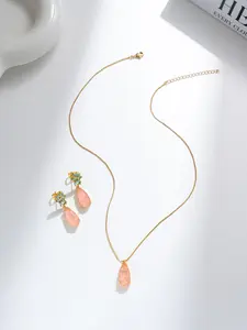 Dawn Garden--Pink Crystal Jewelry Set Dainty Necklace Stud Earrings with High-Shine Finish Anniversary Birthday Gift for Her Premium Crystal Clarity Hand-Cut Faceted Gemstones