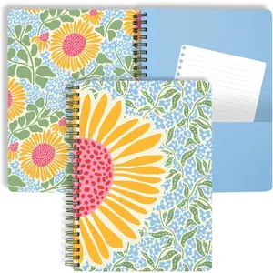 & Co Cute Mini Spiral Notebook, 8.25" x 6.25" Journal with Durable Hardcover  160 Lined Pages (Sunflower)
