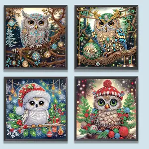 4pcs 5D DIY Partial Special Shaped Drill Xmas Owl Diamond Painting Kit30x30cm