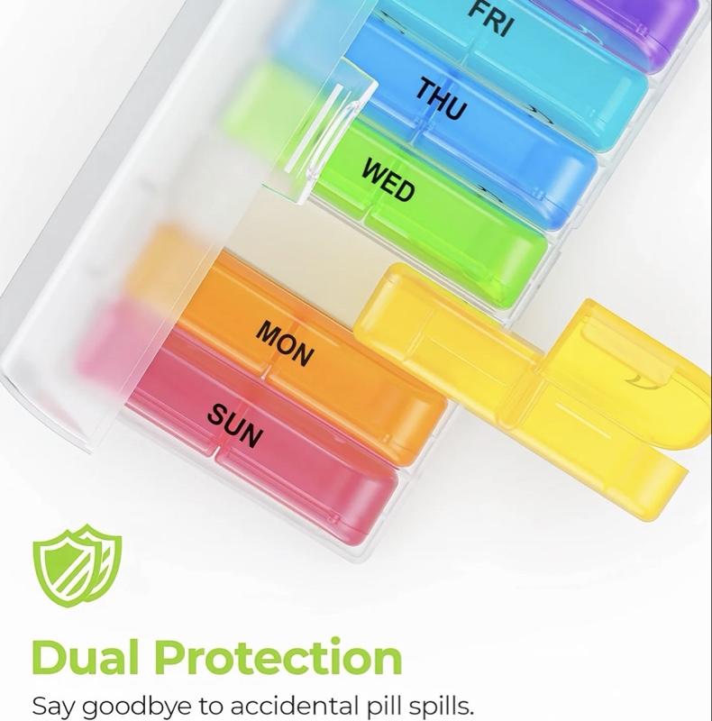 XL Weekly Pill Organizer 2 Times a Day with Large Opening Easy Filling AM PM Pill Box 7 Day in Rainbow Colors Portable Travel Pill Case for Medication