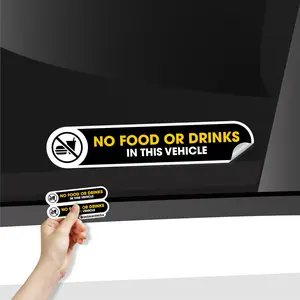 No Food or Drinks in this Vehicle | 2 Small Self Adhesive No Food or Drink Sticker Sign for Car | Glossy Vinyl Signs | 1in x 5in Waterproof UV Resistant (Small)