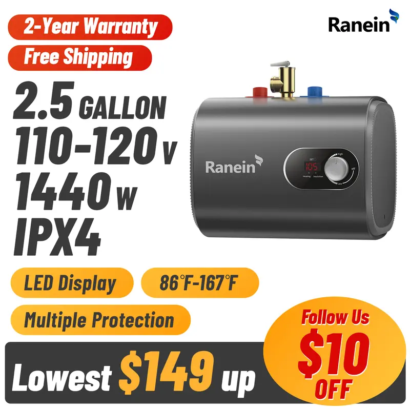 Ranein Electric Tankless Water Heater - 27kW 240V - On-Demand Hot Water