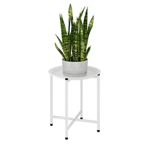 Bamworld White Plant Stand Indoor Small Plant Table for Large Plants Outdoor Single Plant Holder Heavy Duty Plant Stool for Patio Garden Balcony Living Room Small Round Side Table