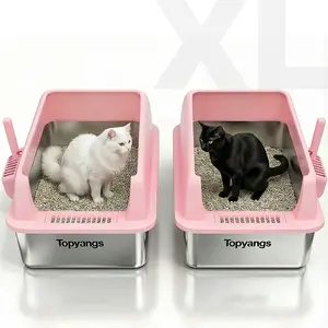Topyangs 2-Pack Stainless Steel Extra Large Cat Litter Box High Wall Metal Construction Non-Sticky Material Easy to Clean for Multiple Cats 23.6x15.5x10 Inches