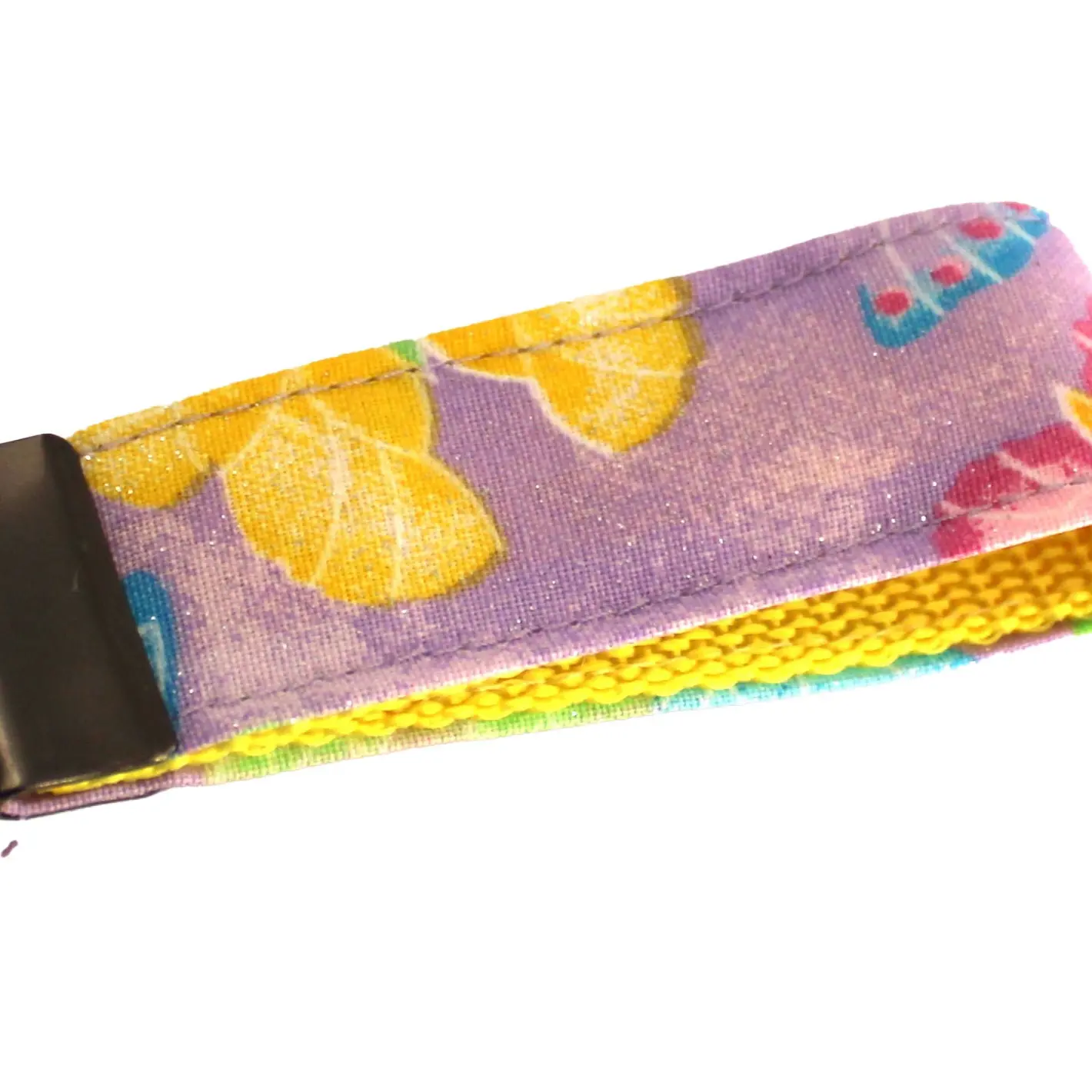 Graphic Casual Cute Durable Everyday Butterfly Key Fob Wristlet - Whimsical Purple & Yellow Fabric Keychain Holder with Long Wrist Strap for Hands-Free Convenience, Rectangular, Casual Wear, Unisex Use, Two Sizes