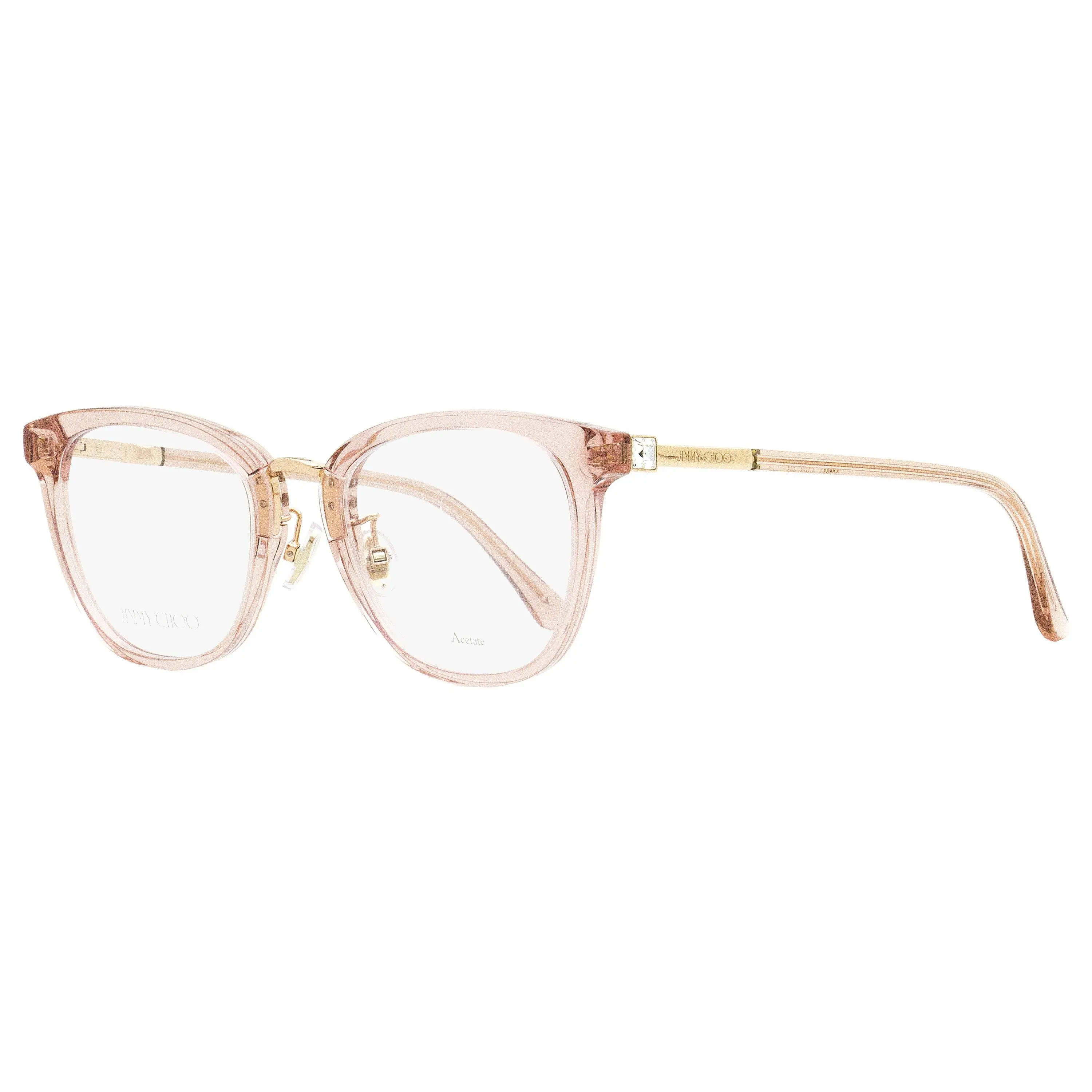 Jimmy Choo Stylish Eyeglass Frames - JC289/F FWM Nude-Gold Acetate Eyewear, Oval Shape with Square Crystals, 52mm, Butterfly