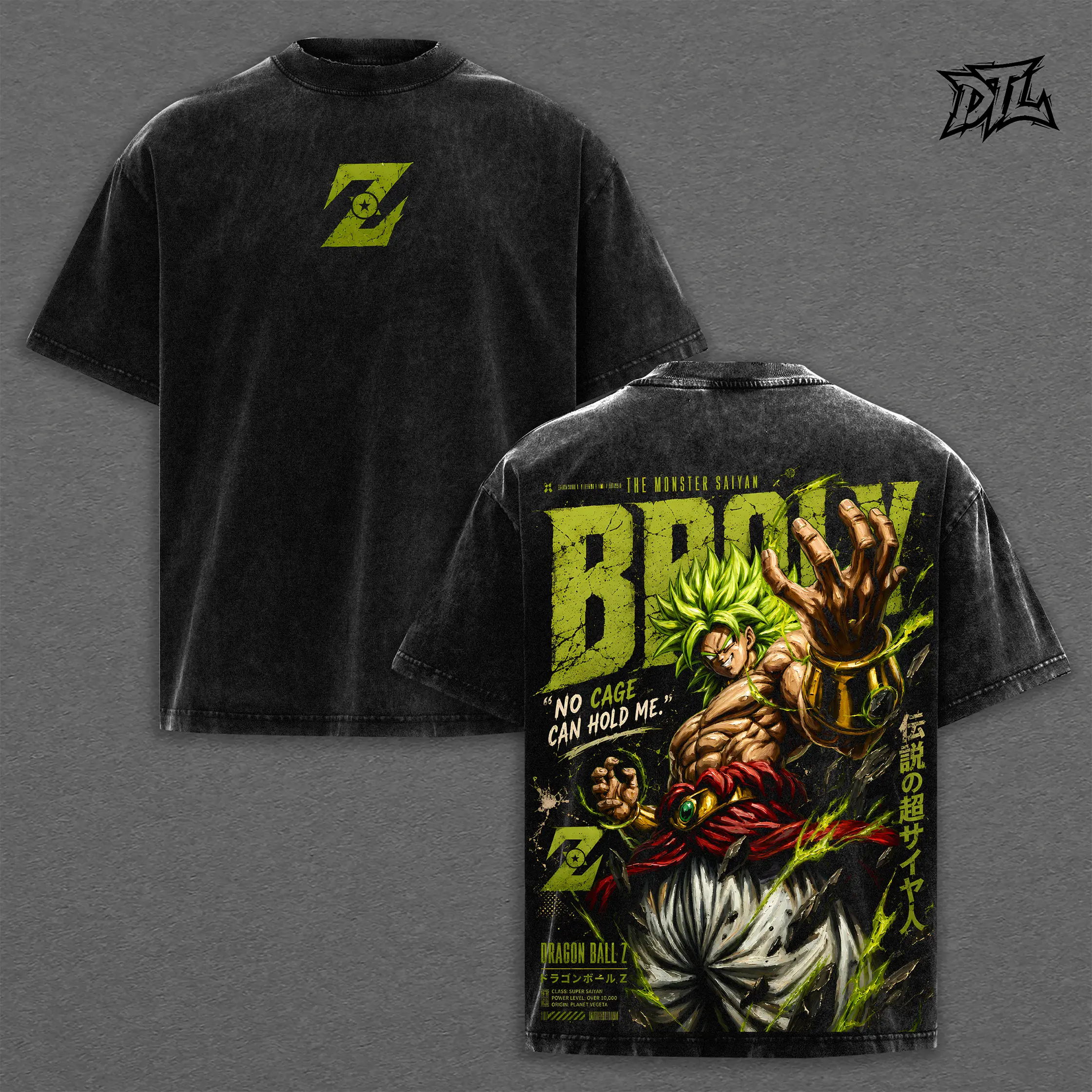 DBZ Broly Acid Wash T-Shirt Tank Top| Oversized Heavyweight Anime Tee Legendary Super Saiyan The Monster Saiyan No Cage Can Hold Me Graphic Print Vintage Goth Grunge Streetwear Top Unisex
