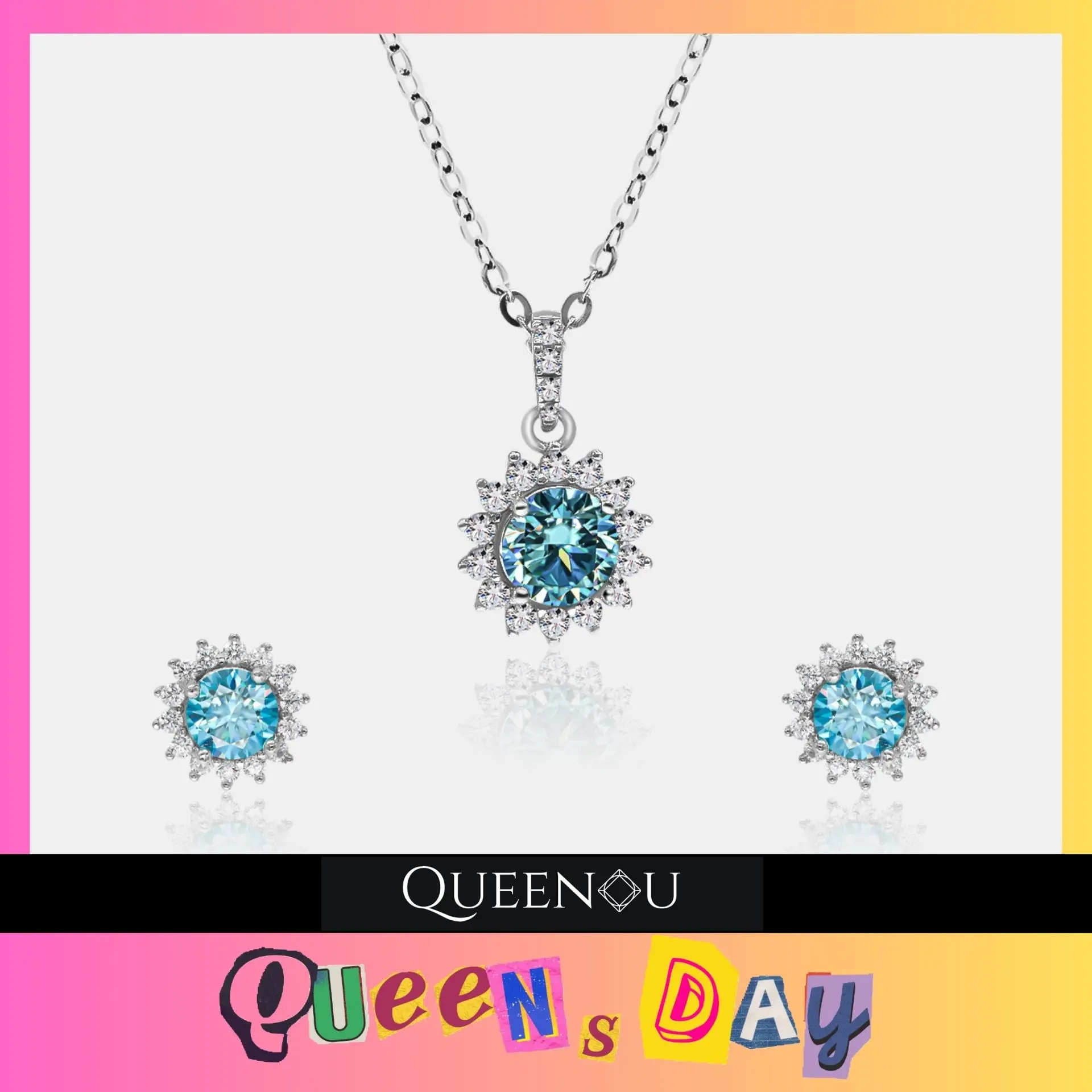 QUEENSDAY 798 "Springtime Symphony" Sunburst Synthetic Moissanite Colorful Floral Jewellery Gift Set - Matching Jewelry Set for Engagement, Anniversary
