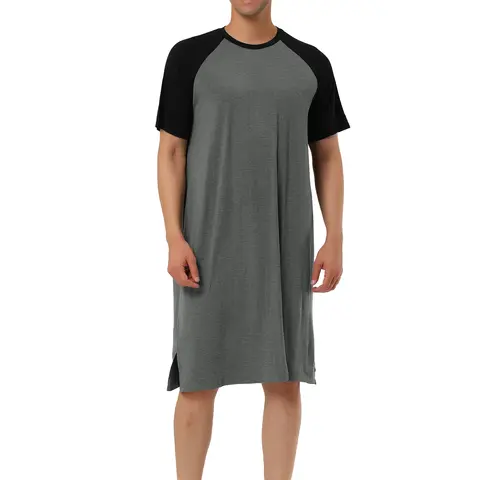 INSPIRE CHIC Men's Sleepwear Color Block Crew Neck Raglan Sleeves Lounge Pajamas Nightgown