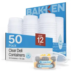 Plastic Deli Containers with Lids 12 oz (Pack of 50) – Leak-Proof, BPA-Free Food Storage Containers for Soup, Slime & Meal Prep, Stackable, Microwave, Dishwasher Safe, Reusable Clear Plastic