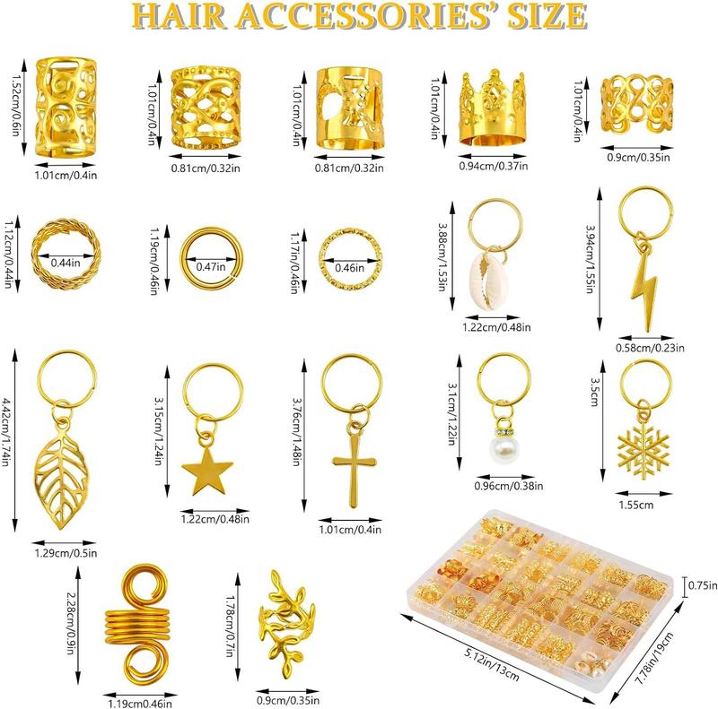 259 Pcs Hair Jewelry for Braids, Loc Jewelry for Hair Dreadlock, Charm Accessories for Women, Metal Gold Braids Rings Cuffs Clips for Dreadlock Accessories Clips Rings Extensions Decorations