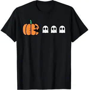 Halloween Themed T-Shirt Featuring Pumpkin Eating Ghost Design for Men Boys and Kids
