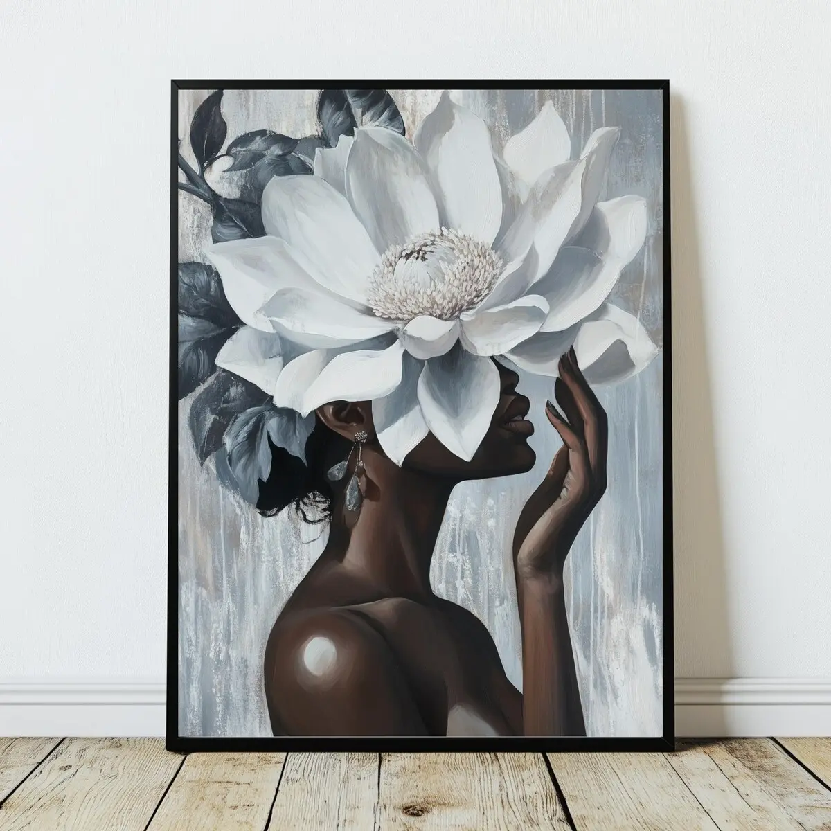 Black Woman Head Flowers Wall Art, Flower Woman Poster, Black Girl Print, Girl Flowers Poster, Black Art, Flower Woman Printing, Room Decor, Unframed