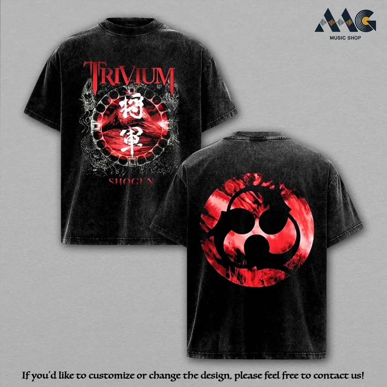 Trivium Shogun Mitsutomoe Emblem Red Fire Sun Oversized Graphic Tee Men Vintage Washed Clothes, Heavyweight Cotton Unisex Shirt Good Graphic Tees, Thrash Metalcore Music Merch, Trendy T-shirt Top Men's and Women's Clothing NA2