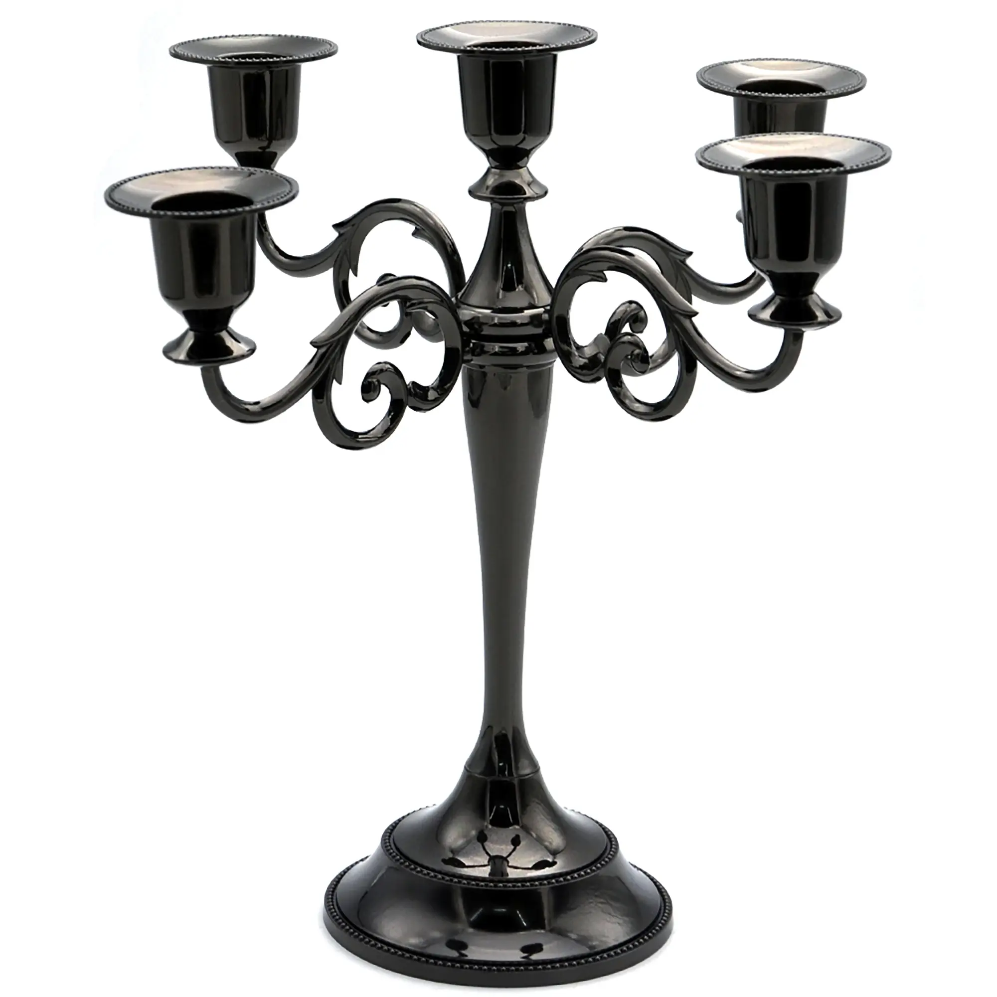 Black Metal Candelabra Centerpiece 5 Arms 10.24 Inch Tall, Decorative Taper Candle Stand for 1/2-1 Inch Candles, Vintage Halloween Gothic Table Decor for Wedding Dining Home (Black)