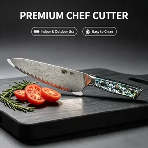 8.07" Damascus Stainless Steel Chef Tool, 13.19" Total Length, 340g, Premium Abalone Shell Handle, Corrosion Resistant,Easy to Clean, for Camping Picnic Meal Prep & Everyday Use
