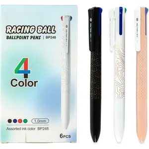 Retractable 4-in-1 Multicolor Ballpoint Pens Value Pack - 1.0mm Medium Point, 6ct Assorted Colors, Versatile for Adults, Color-Coding, Clean Lines, Smooth Writing, Ideal for Journaling & Office Organizing (Office Stationery Tool)