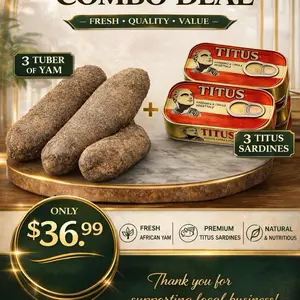 Ghana Fresh Yam - Sweet Tuber & Root Staple Food from Ghana - Perfect for Cooking, Frying, or even Roasting - Enhances Flavor & Texture - Essential Ghanaian Cuisine.   3 Tubers of Yam plus free 3 Titus Sardine