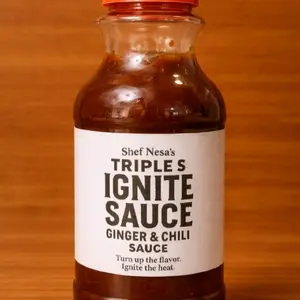 Triple S Ginger Heat Pack - 16 oz Bottle of Sauce & 4 oz Bottle of Seasoning - Shef Nesa's Ignite Sauce Ginger & Chili Flavor