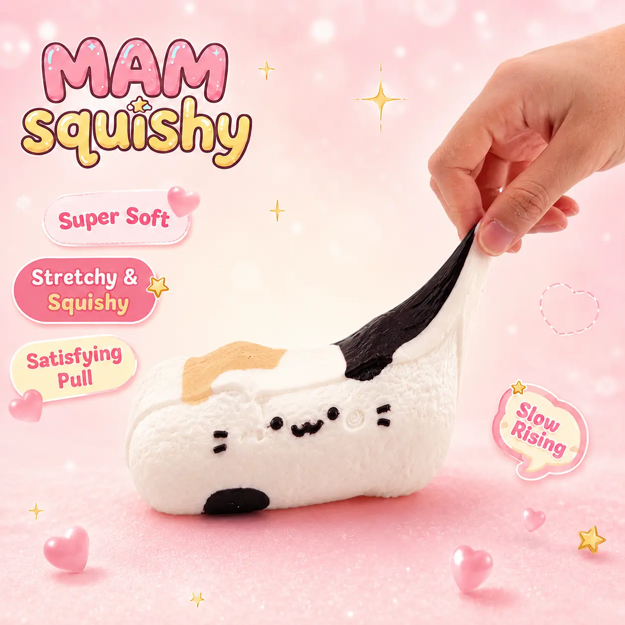 MAM Floof Animal Crew Toasty Calico Cat Taba Squishy, Slow Rising Fidget Soft Sensory Stress Relief Cute Plush Animal Squishy Collectible Toy