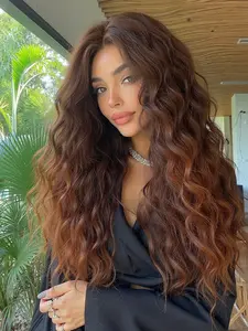 28 Inch Deep Curly Ombre Wig with Natural Part, Heat Resistant Synthetic Hair, Long Natural Looking Wigs for All Seasons, Stylish and Versatile
