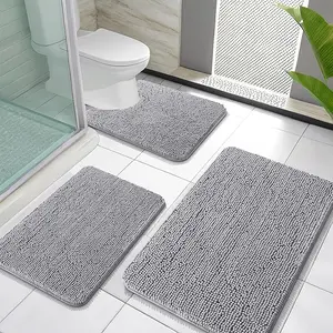 3 Piece Chenille Bathroom Rug Set Super Soft Absorbent Quick Dry Non Slip Bath Mat U-Shaped Toilet Floor Rug Home Decor