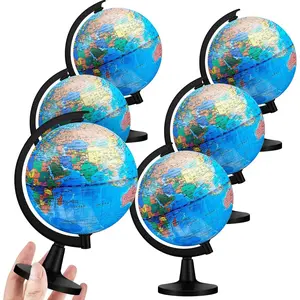 6 Pcs 4.6'' Educational Mini Desk Decorative Earth Globes with Black Stand Rotating Learning World Map for Kids Graduate Gift Geography Classroom Table Decor