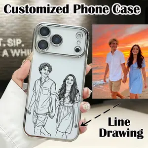 Custom Photo Phone Case – Please Send Image After Purchase.Personalized Customized Line Drawing Case Compatible with iPhone 17 16 15 14 13 12 11 Pro Max Plating Candy Color Cover Luxury Transparent Plating Clear Soft TPU