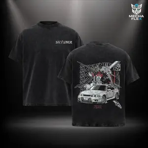 Skyliner Gundam Motor Car Retro Unisex Vintage Unisex Double Printed Heavyweight Cotton Oversized Shirt Wash Tee, Workout Clothes, Clothes for Daily Wear
