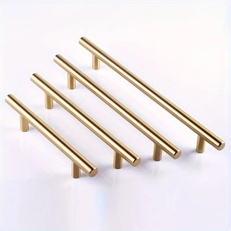 Set of 6 Golden Stainless Steel Knobs for Kitchen Cabinet Doors And Furniture Drawers, Featuring T-Bar Handles, Door Hardware