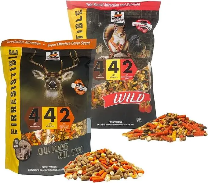 Herron Outdoors Inc 4-4-2 Blaze + Wild Bundle Pellet Mix Game Feed Attractant - 20% Blaze Orange, 40% Corn, Antler Development Support for Deer, Hog, Chipmunk, Deer Feed