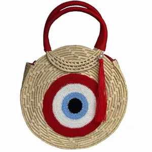 Round Woven Evil Eye Handbag