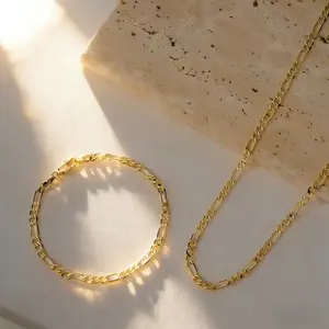 Virelyn B  Elegant 2pcs Set 18K Gold Bracelet & Necklace Jewelry Set 4mm Chain for Men Women Lady Christmas Gift Charms Wedding