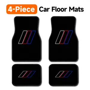 4-Piece BMW M Style Tri-Color Stripe Car Floor Mats Universal Fit Auto Floor Liner All Weather Protection Non-Slip Carpet, Black Mats with Iconic M Series White Red Blue Outline Stripes for Bimmer Enthusiasts